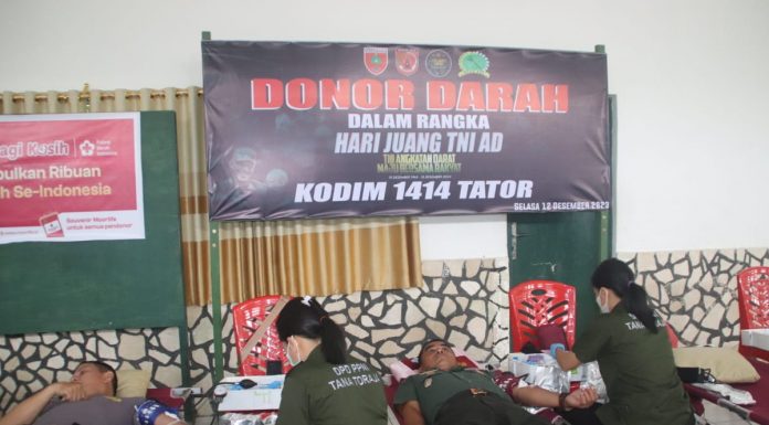 Dalam Rangka Hari Juang TNI AD Ke-78, Kodim 1414/Tator Gelar Bakti Sosial Donor Darah