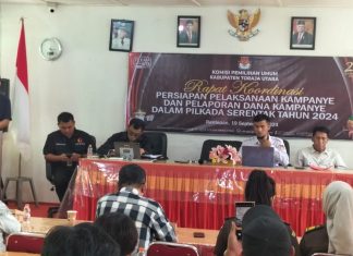 KPU Torut Gelar Rakor Persiapan Pelaksanaan Kampanye Dan Pelaporan Dana Kampanye di Pilkada Serentak 2024