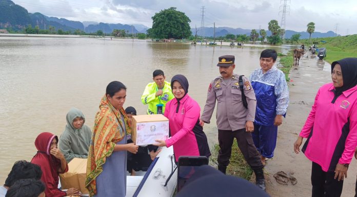 Wujud Kepedulian, Ketua Bhayangkari Polres Pangkep Kunjungi Korban Banjir di Kampung Patalassang Minasatene Pangkep
